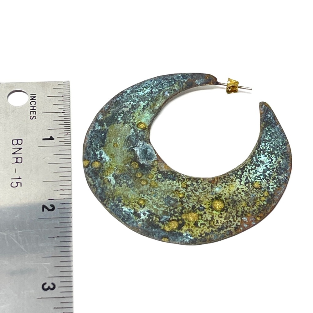 New Anthropologie Sibilia Blue Patina Crescent Moon Earrings - Picture 4 of 5
